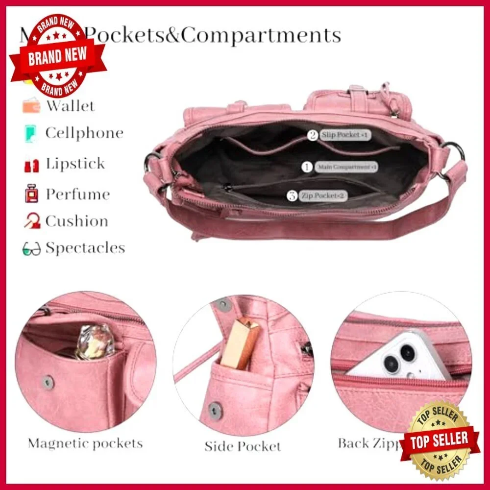 Medium Hobo Crossbody Bag with Adjustable Strap and Multiple Pockets